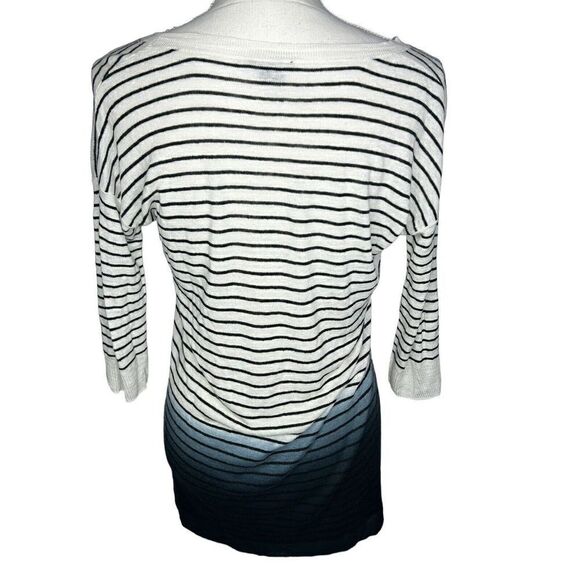Theory Women’s SZ S Striped Blue Dip Dye Tunic 3/4 Linen Scoop Neck Sweater - Picture 3 of 5
